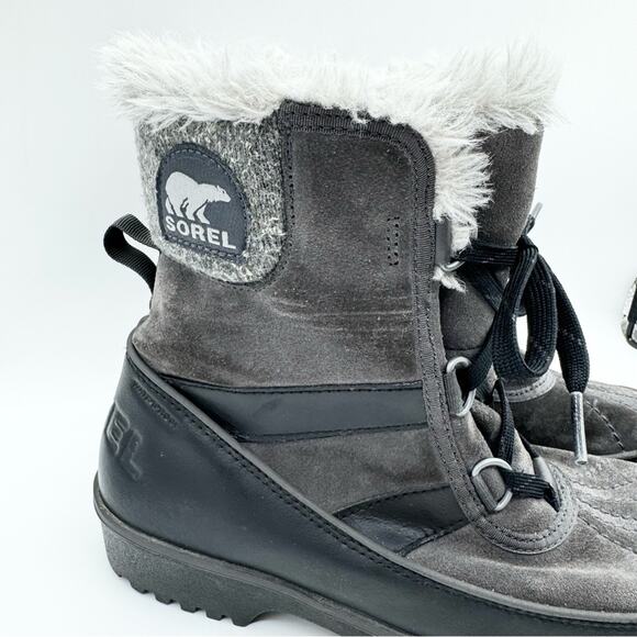 Sorel Tivoli II Waterproof Cold Weather Lace Up Fur Booties Grey/Black Size 7.5 - Picture 4 of 11